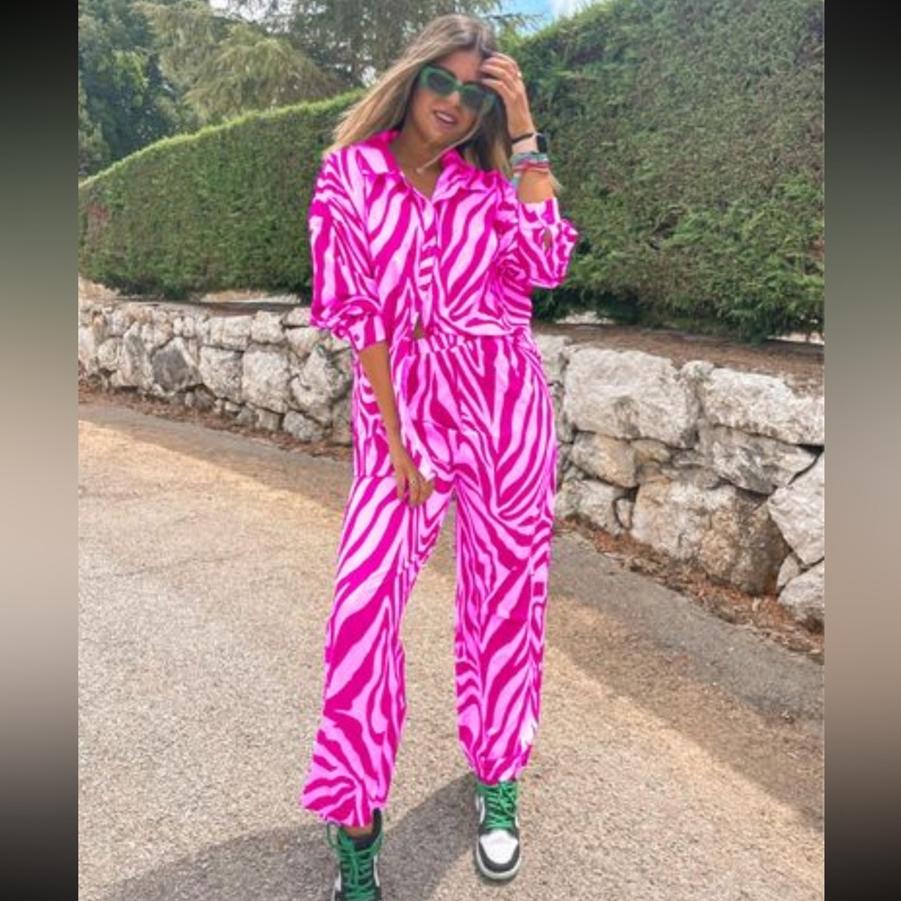 Zebra Stripe ButtonFront Top and Pants Set